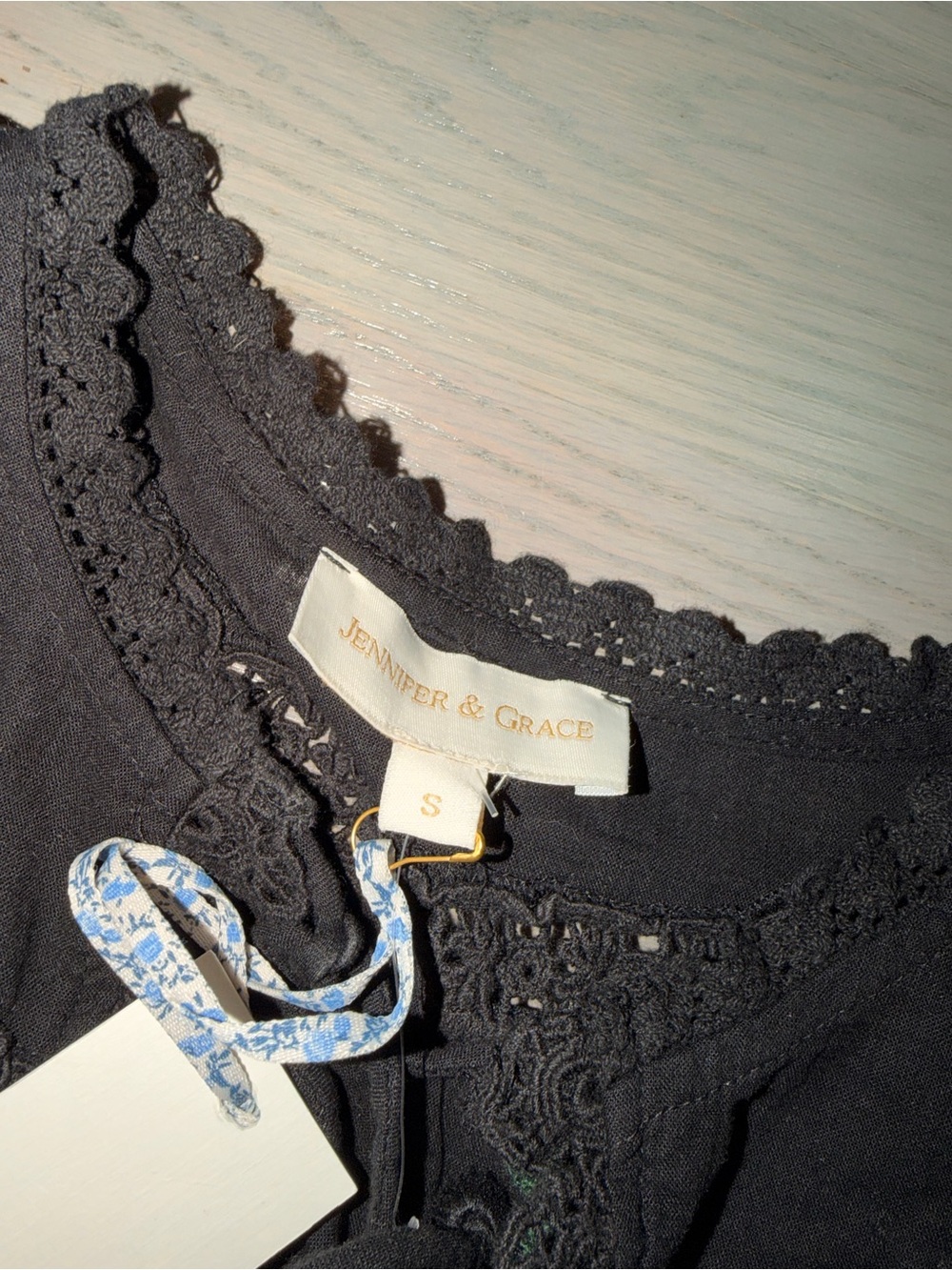 Jennifer & Grace Black Embroidered Peplum Tie-Front Blouse - Picture 5 of 6